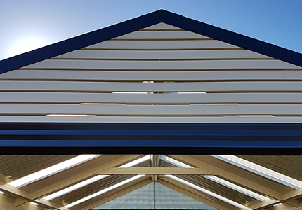 Gable infill spokes option in white with blue trim