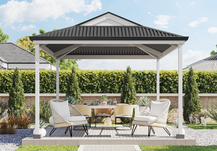 Freestanding pergola in a garden setting