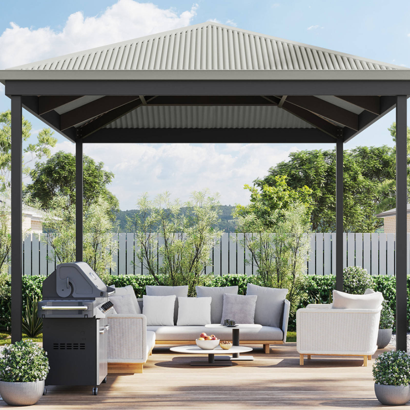 Hip roof pergola