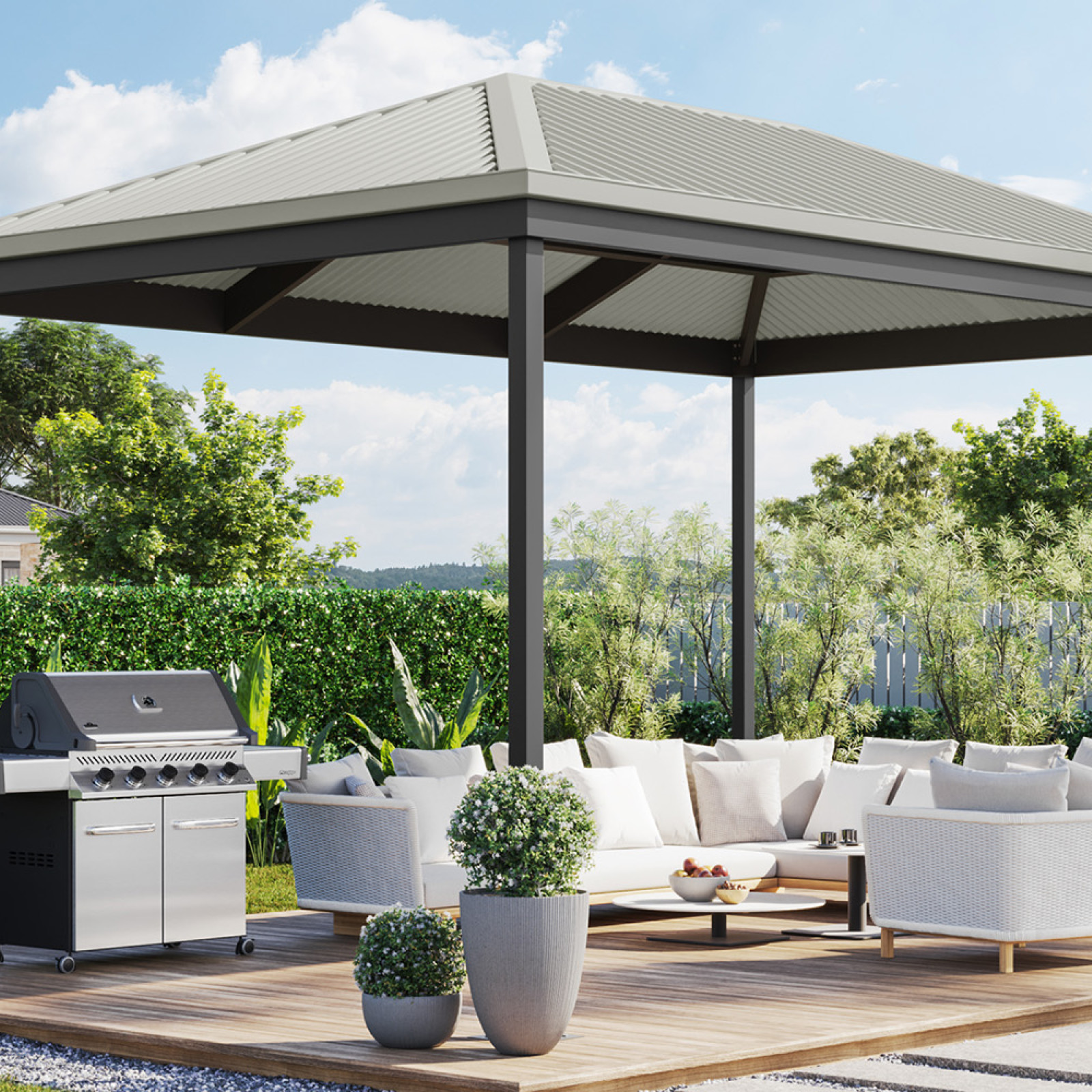 Hip roof pergola